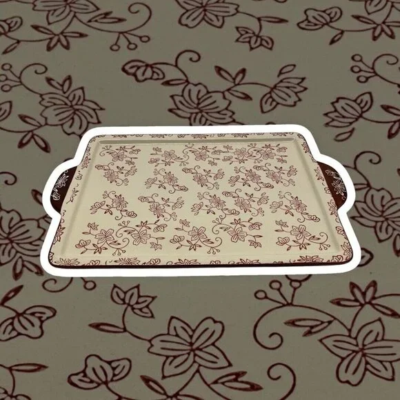 Temp-Tations Cranberry Floral Lace Serving Tray 14 x 9.5 Serveware Cottagecore - Picture 3 of 16